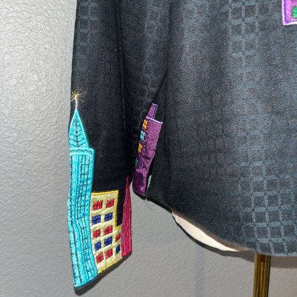 80's PUSHPA ART TO WEAR NEW YORK CITY SCENE APPLIQUED EMBROIDERED JACKET -M - Picture 6 of 9